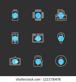 Set of 9 icons, for web, internet, mobile apps, interface design: business, finance, shopping, communication, fitness, computer, media, transportation, travel, easter, christmas, summer, device