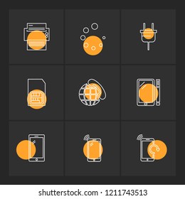 Set of 9 icons, for web, internet, mobile apps, interface design: business, finance, shopping, communication, fitness, computer, media, transportation, travel, easter, christmas, summer, device