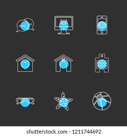 Set of 9 icons, for web, internet, mobile apps, interface design: business, finance, shopping, communication, fitness, computer, media, transportation, travel, easter, christmas, summer, device