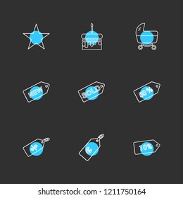 Set of 9 icons, for web, internet, mobile apps, interface design: business, finance, shopping, communication, fitness, computer, media, transportation, travel, easter, christmas, summer, device