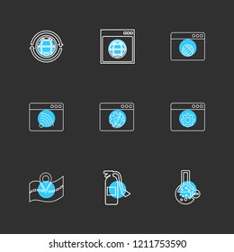 Set of 9 icons, for web, internet, mobile apps, interface design: business, finance, shopping, communication, fitness, computer, media, transportation, travel, easter, christmas, summer, device