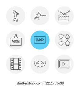 Set of 9 icons, for web, internet, mobile apps, interface design: business, finance, shopping, communication, fitness, computer, media, transportation, travel, easter, christmas, summer, device