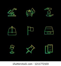 Set of 9 icons, for web, internet, mobile apps, interface design: business, finance, shopping, communication, fitness, computer, media, transportation, travel, easter, christmas, summer, device