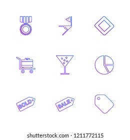 Set of 9 icons, for web, internet, mobile apps, interface design: business, finance, shopping, communication, fitness, computer, media, transportation, travel, easter, christmas, summer, device