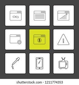 Set of 9 icons, for web, internet, mobile apps, interface design: business, finance, shopping, communication, fitness, computer, media, transportation, travel, easter, christmas, summer, device