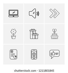 Set of 9 icons, for web, internet, mobile apps, interface design: business, finance, shopping, communication, fitness, computer, media, transportation, travel, easter, christmas, summer, device