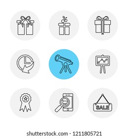 Set of 9 icons, for web, internet, mobile apps, interface design: business, finance, shopping, communication, fitness, computer, media, transportation, travel, easter, christmas, summer, device