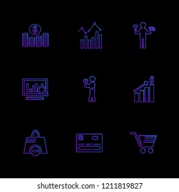 Set of 9 icons, for web, internet, mobile apps, interface design: business, finance, shopping, communication, fitness, computer, media, transportation, travel, easter, christmas, summer, device