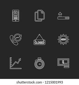 Set of 9 icons, for web, internet, mobile apps, interface design: business, finance, shopping, communication, fitness, computer, media, transportation, travel, easter, christmas, summer, device