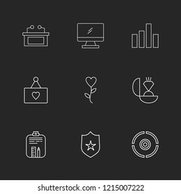 Set of 9 icons, for web, internet, mobile apps, interface design: business, finance, shopping, communication, fitness, computer, media, transportation, travel, easter, christmas, summer, device