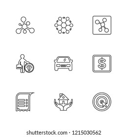 Set of 9 icons, for web, internet, mobile apps, interface design: business, finance, shopping, communication, fitness, computer, media, transportation, travel, easter, christmas, summer, device