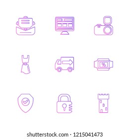 Set of 9 icons, for web, internet, mobile apps, interface design: business, finance, shopping, communication, fitness, computer, media, transportation, travel, easter, christmas, summer, device