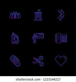 Set of 9 icons, for web, internet, mobile apps, interface design: business, finance, shopping, communication, fitness, computer, media, transportation, travel, easter, christmas, summer, device