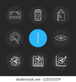Set of 9 icons, for web, internet, mobile apps, interface design: business, finance, shopping, communication, fitness, computer, media, transportation, travel, easter, christmas, summer, device