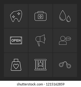 Set of 9 icons, for web, internet, mobile apps, interface design: business, finance, shopping, communication, fitness, computer, media, transportation, travel, easter, christmas, summer, device