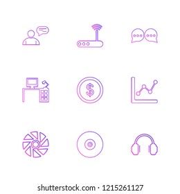 Set of 9 icons, for web, internet, mobile apps, interface design: business, finance, shopping, communication, fitness, computer, media, transportation, travel, easter, christmas, summer, device