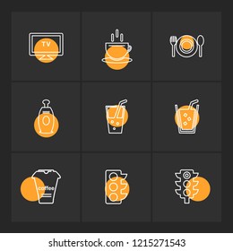 Set of 9 icons, for web, internet, mobile apps, interface design: business, finance, shopping, communication, fitness, computer, media, transportation, travel, easter, christmas, summer, device