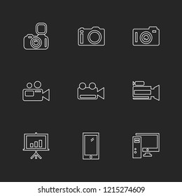 Set of 9 icons, for web, internet, mobile apps, interface design: business, finance, shopping, communication, fitness, computer, media, transportation, travel, easter, christmas, summer, device