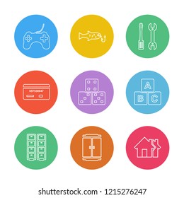 Set of 9 icons, for web, internet, mobile apps, interface design: business, finance, shopping, communication, fitness, computer, media, transportation, travel, easter, christmas, summer, device