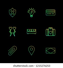 Set of 9 icons, for web, internet, mobile apps, interface design: business, finance, shopping, communication, fitness, computer, media, transportation, travel, easter, christmas, summer, device