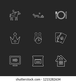 Set of 9 icons, for web, internet, mobile apps, interface design: business, finance, shopping, communication, fitness, computer, media