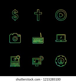 Set of 9 icons, for web, internet, mobile apps, interface design: business, finance, shopping, communication, fitness, computer, media