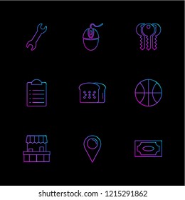 Set of 9 icons, for web, internet, mobile apps, interface design: business, finance, shopping, communication, fitness, computer, media