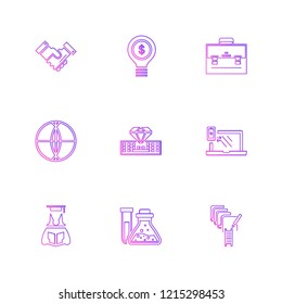 Set of 9 icons, for web, internet, mobile apps, interface design: business, finance, shopping, communication, fitness, computer, media