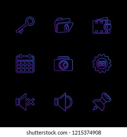 Set of 9 icons, for web, internet, mobile apps, interface design: business, finance, shopping, communication, fitness, computer, media, transportation, travel, easter, christmas, summer, device