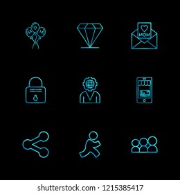 Set of 9 icons, for web, internet, mobile apps, interface design: business, finance, shopping, communication, fitness, computer, media, transportation, travel, easter, christmas, summer, device