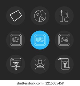 Set of 9 icons, for web, internet, mobile apps, interface design: business, finance, shopping, communication, fitness, computer, media, transportation, travel, easter, christmas, summer, device