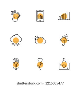 Set of 9 icons, for web, internet, mobile apps, interface design: business, finance, shopping, communication, fitness, computer, media, transportation, travel, easter, christmas, summer, device