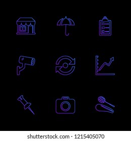 Set of 9 icons, for web, internet, mobile apps, interface design: business, finance, shopping, communication, fitness, computer, media, transportation, travel, easter, christmas, summer, device