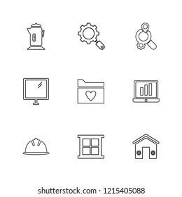 Set of 9 icons, for web, internet, mobile apps, interface design: business, finance, shopping, communication, fitness, computer, media, transportation, travel, easter, christmas, summer, device