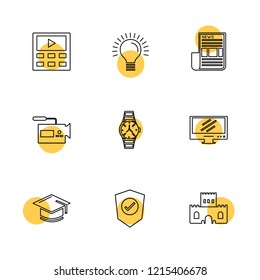 Set of 9 icons, for web, internet, mobile apps, interface design: business, finance, shopping, communication, fitness, computer, media, transportation, travel, easter, christmas, summer, device