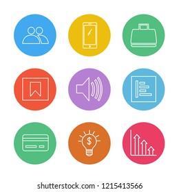 Set of 9 icons, for web, internet, mobile apps, interface design: business, finance, shopping, communication, fitness, computer, media, transportation, travel, easter, christmas, summer, device