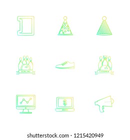 Set of 9 icons, for web, internet, mobile apps, interface design: business, finance, shopping, communication, fitness, computer, media, transportation, travel, easter, christmas, summer, device