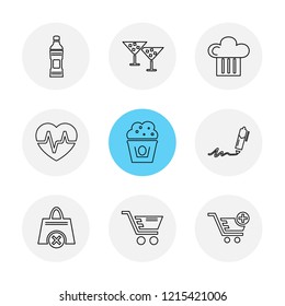 Set of 9 icons, for web, internet, mobile apps, interface design: business, finance, shopping, communication, fitness, computer, media, transportation, travel, easter, christmas, summer, device