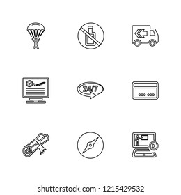Set of 9 icons, for web, internet, mobile apps, interface design: business, finance, shopping, communication, fitness, computer, media, transportation, travel, easter, christmas, summer, device