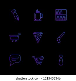 Set of 9 icons, for web, internet, mobile apps, interface design: business, finance, shopping, communication, fitness, computer, media, transportation, travel, easter, christmas, summer, device