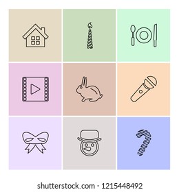Set of 9 icons, for web, internet, mobile apps, interface design: business, finance, shopping, communication, fitness, computer, media, transportation, travel, easter, christmas, summer, device
