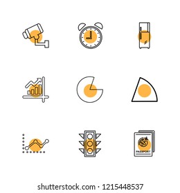 Set of 9 icons, for web, internet, mobile apps, interface design: business, finance, shopping, communication, fitness, computer, media, transportation, travel, easter, christmas, summer, device