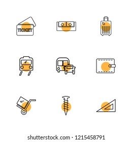 Set of 9 icons, for web, internet, mobile apps, interface design: business, finance, shopping, communication, fitness, computer, media, transportation, travel, easter, christmas, summer, device
