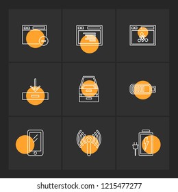 Set of 9 icons, for web, internet, mobile apps, interface design: business, finance, shopping, communication, fitness, computer, media, transportation, travel, easter, christmas, summer, device
