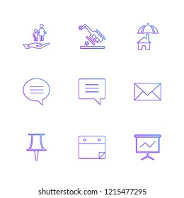 Set of 9 icons, for web, internet, mobile apps, interface design: business, finance, shopping, communication, fitness, computer, media, transportation, travel, easter, christmas, summer, device