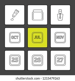 Set of 9 icons, for web, internet, mobile apps, interface design: business, finance, shopping, communication, fitness, computer, media, transportation, travel, easter, christmas, summer, device