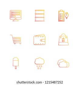 Set of 9 icons, for web, internet, mobile apps, interface design: business, finance, shopping, communication, fitness, computer, media, transportation, travel, easter, christmas, summer, device