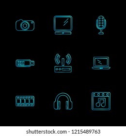 Set of 9 icons, for web, internet, mobile apps, interface design: business, finance, shopping, communication, fitness, computer, media, transportation, travel, easter, christmas, summer, device