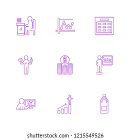 Set of 9 icons, for web, internet, mobile apps, interface design: business, finance, shopping, communication, fitness, computer, media, transportation, travel, easter, christmas, summer, device