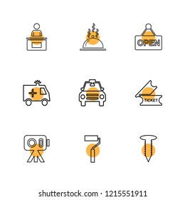 Set of 9 icons, for web, internet, mobile apps, interface design: business, finance, shopping, communication, fitness, computer, media, transportation, travel, easter, christmas, summer, device